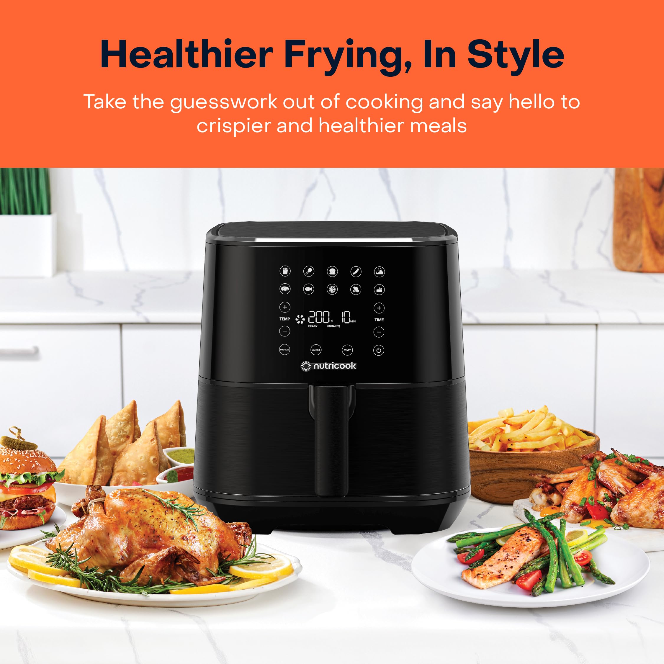 Nutricook Air Fryer 2, 1700 Watts, Digital Control Panel Display, 10 Preset Programs With Built-In Preheat Function, 5.5 Liter Black 1 year Warranty مقلاة هوائية 2 من نيوتري كوك، 1700 واط، لوحة تحكم رقمية بشاشة عرض Nutricook Air Fryer 2, 1700 Watts, Digital Control Panel Display, 10 Preset Programs With Built-In Preheat Function, 5.5 Liter Black 1 year Warranty مقلاة هوائية 2 من نيوتري كوك، 1700 واط، لوحة تحكم رقمية بشاشة عرض